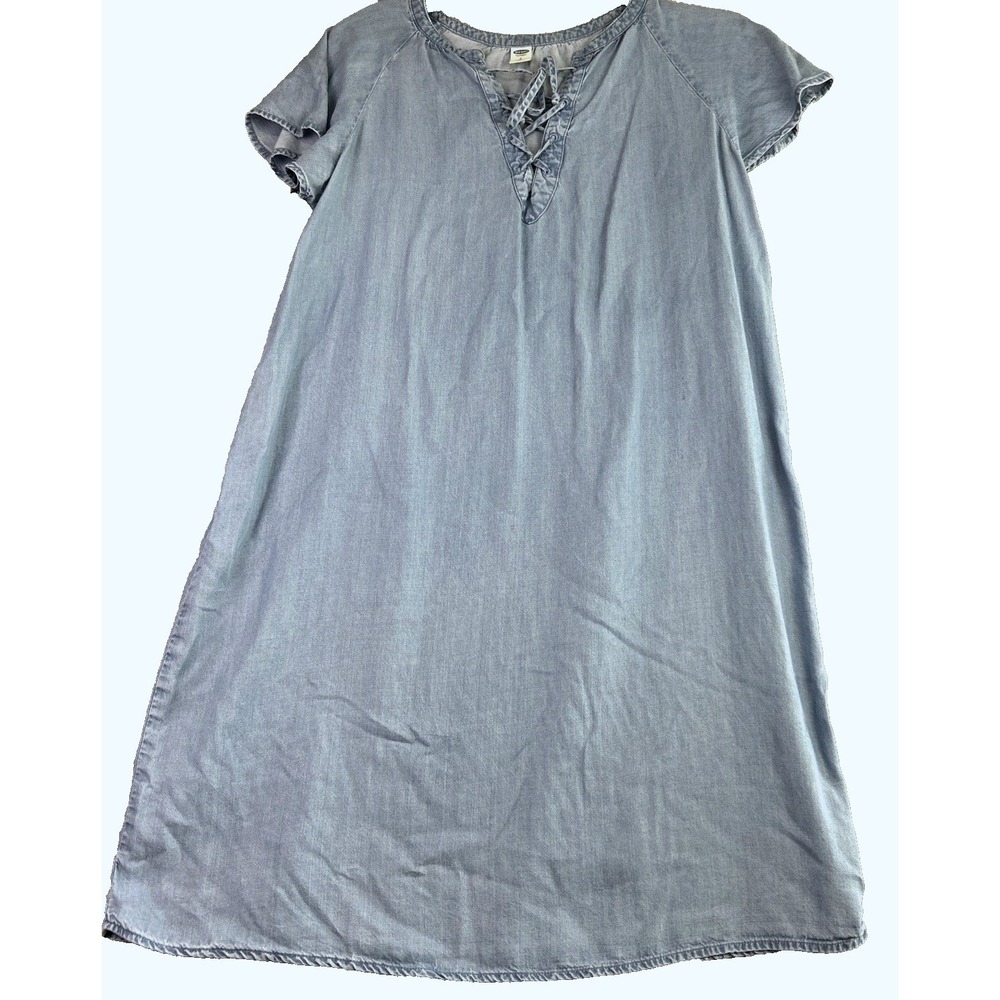 Old Navy Dress Sz Small Sheath Chambray Lace Up Neck Western Cowgirl Preppy Y2K